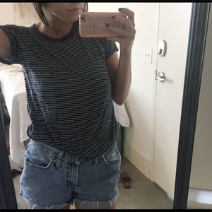 Blue and white striped top